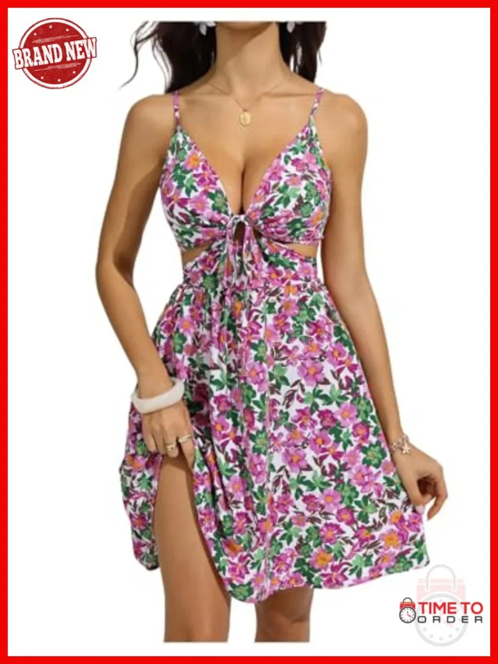 Boho Floral Sleeveless V-Neck Cut Out Cami Sundress
